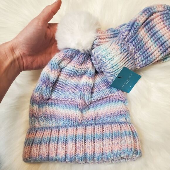 Colorful Pastel Knit Hat and Gloves Set Little Kids One Size Fits All - Picture 6 of 6